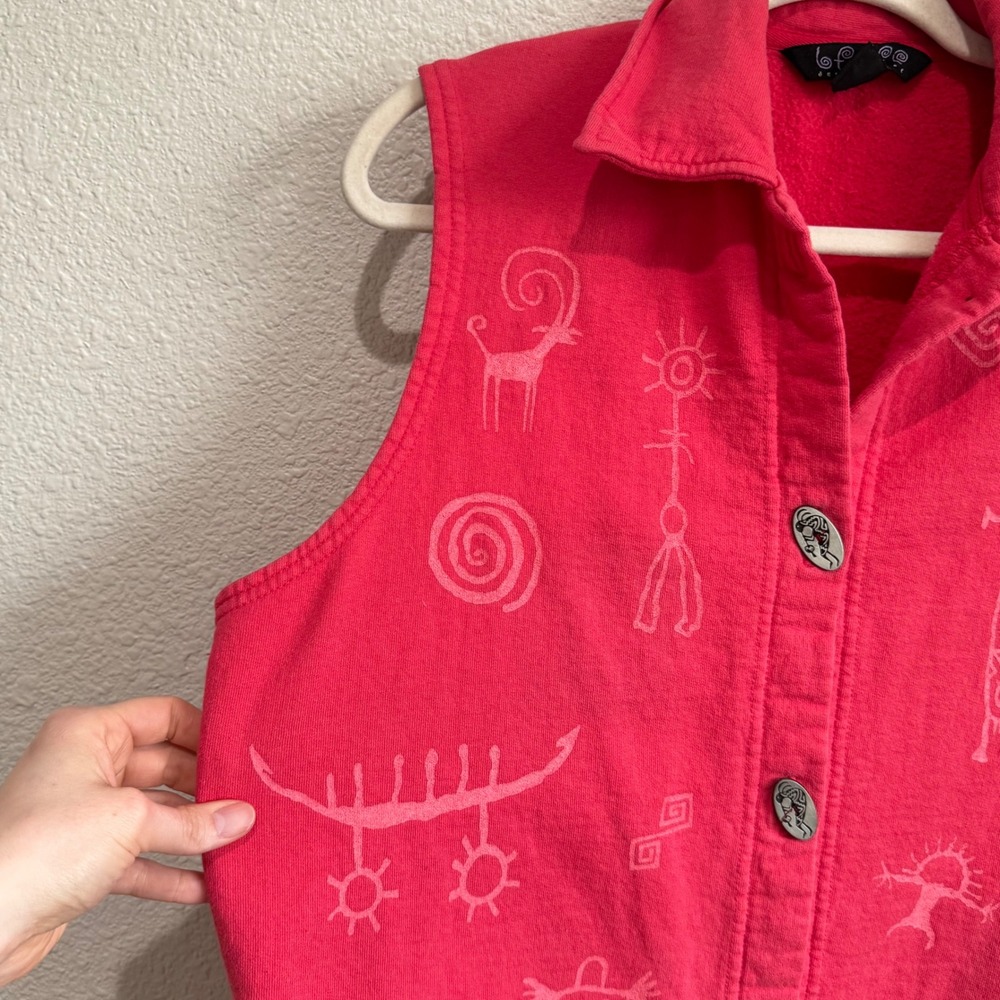 VTG Bfofo Designs Canada Vest Size M Red Cotton Button-Up Aztec Southwest‎ Print - Picture 8 of 12